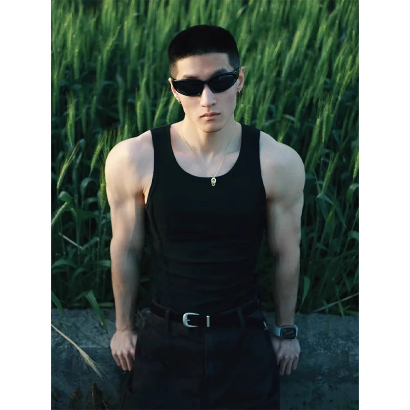 粗螺纹运动背心男夏季痞帅高级感收腰无袖T恤显肌肉坎肩健身汗衫