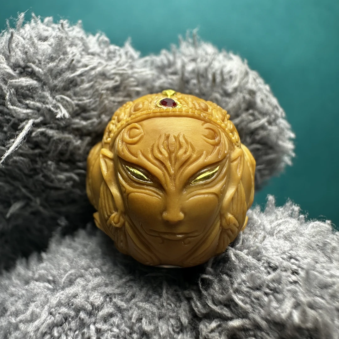 瑞麟手作【白鹤童子】猴头单颗雕刻半手工镶嵌精品精工配饰顶珠搭配