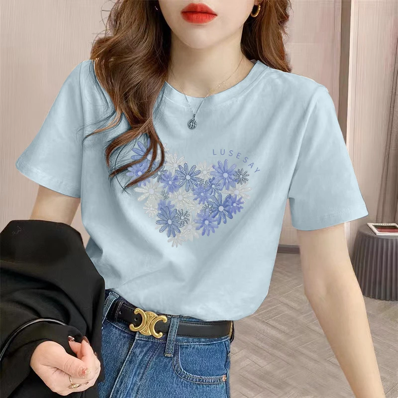 浪漫花朵 夏季印花短款显瘦百搭设计感小众设计师t恤