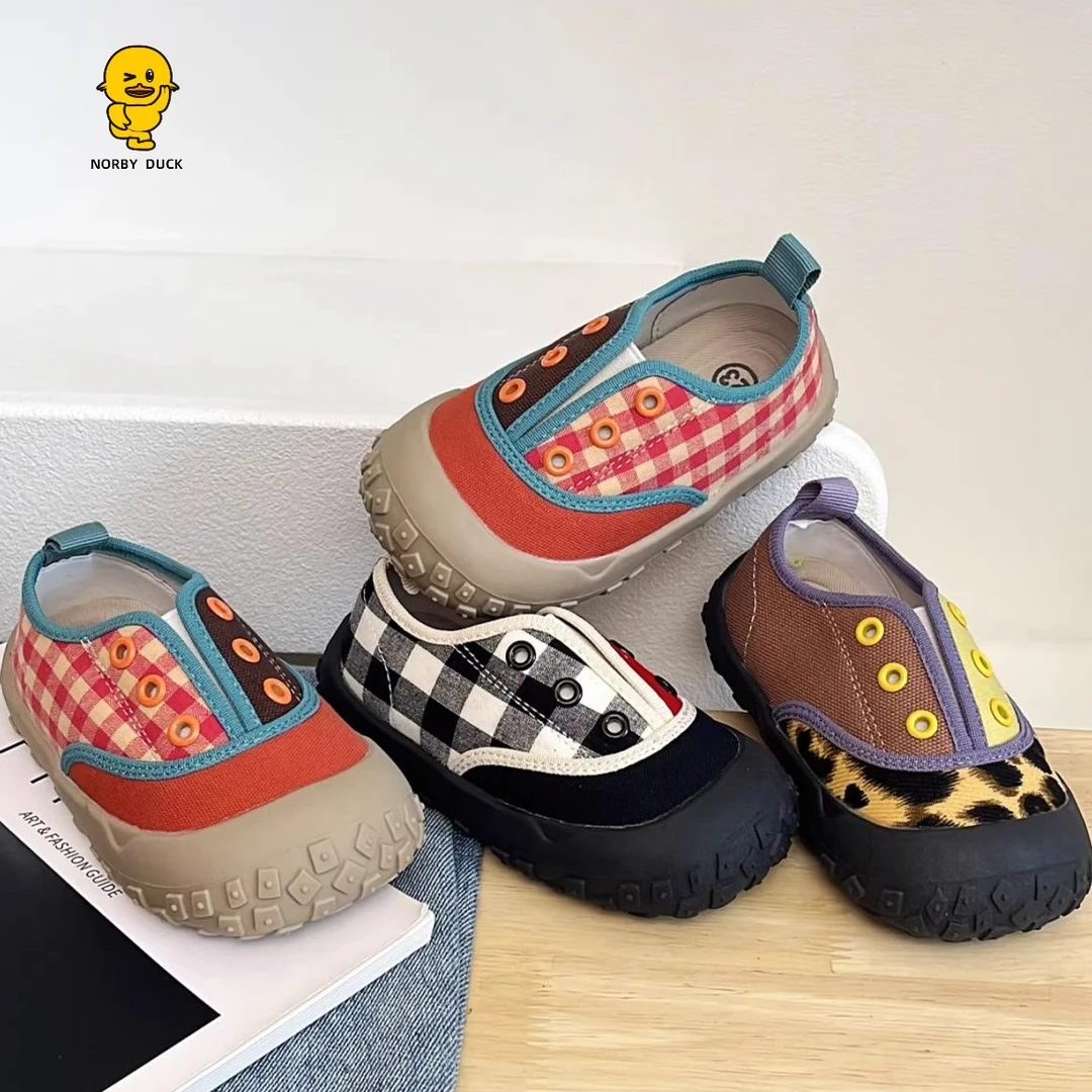 NORBY DUCK/诺比小黄鸭童鞋新款女童鞋软底宝宝鞋格纹男童学步鞋