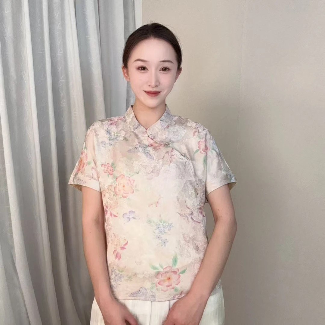 【国色天香】2025夏新款双面穿香云纱国风新中式短袖小衫-ZH12