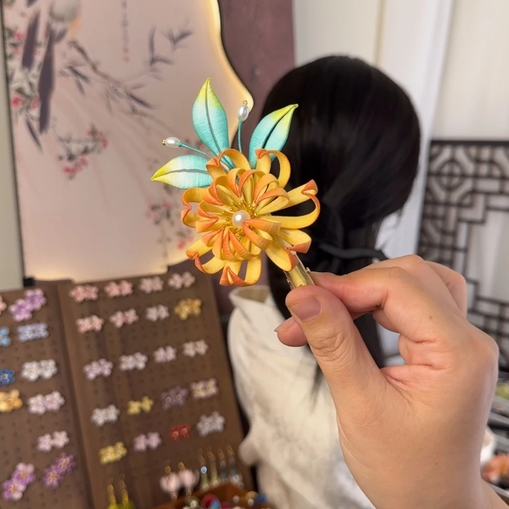 绒花非遗缠花发夹