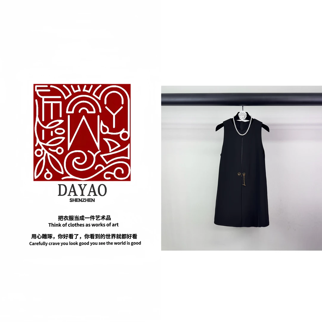 「DAYAO」24s时尚名媛款拼接压褶无袖连衣裙青奢高端女装WY24430