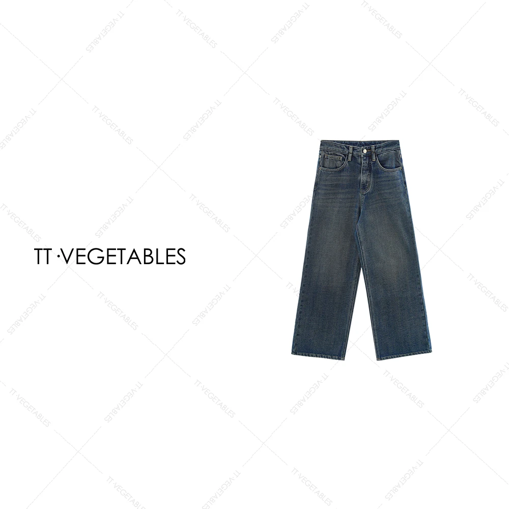 噢芬/小个子【樱绒】棉柔设计师百搭显瘦宽松直筒牛仔裤522278