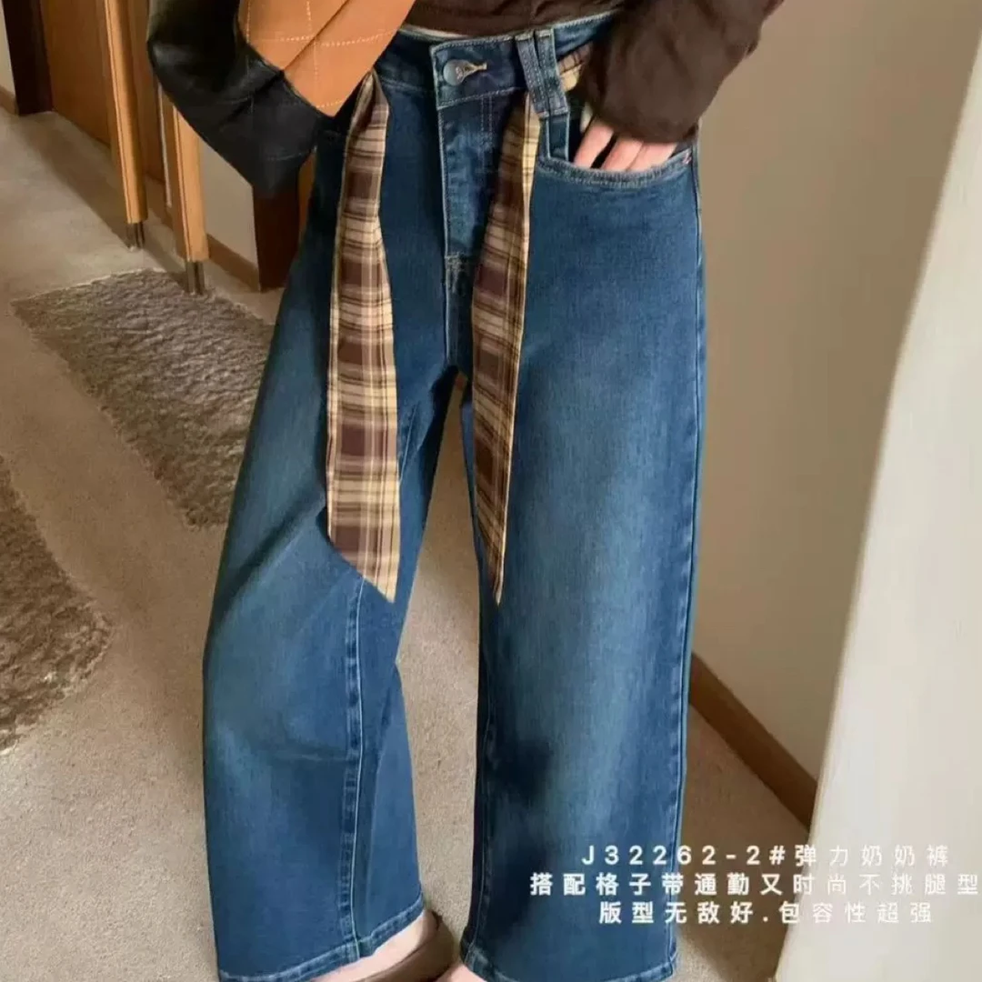 5989方格腰带植绒弹力奶奶裤