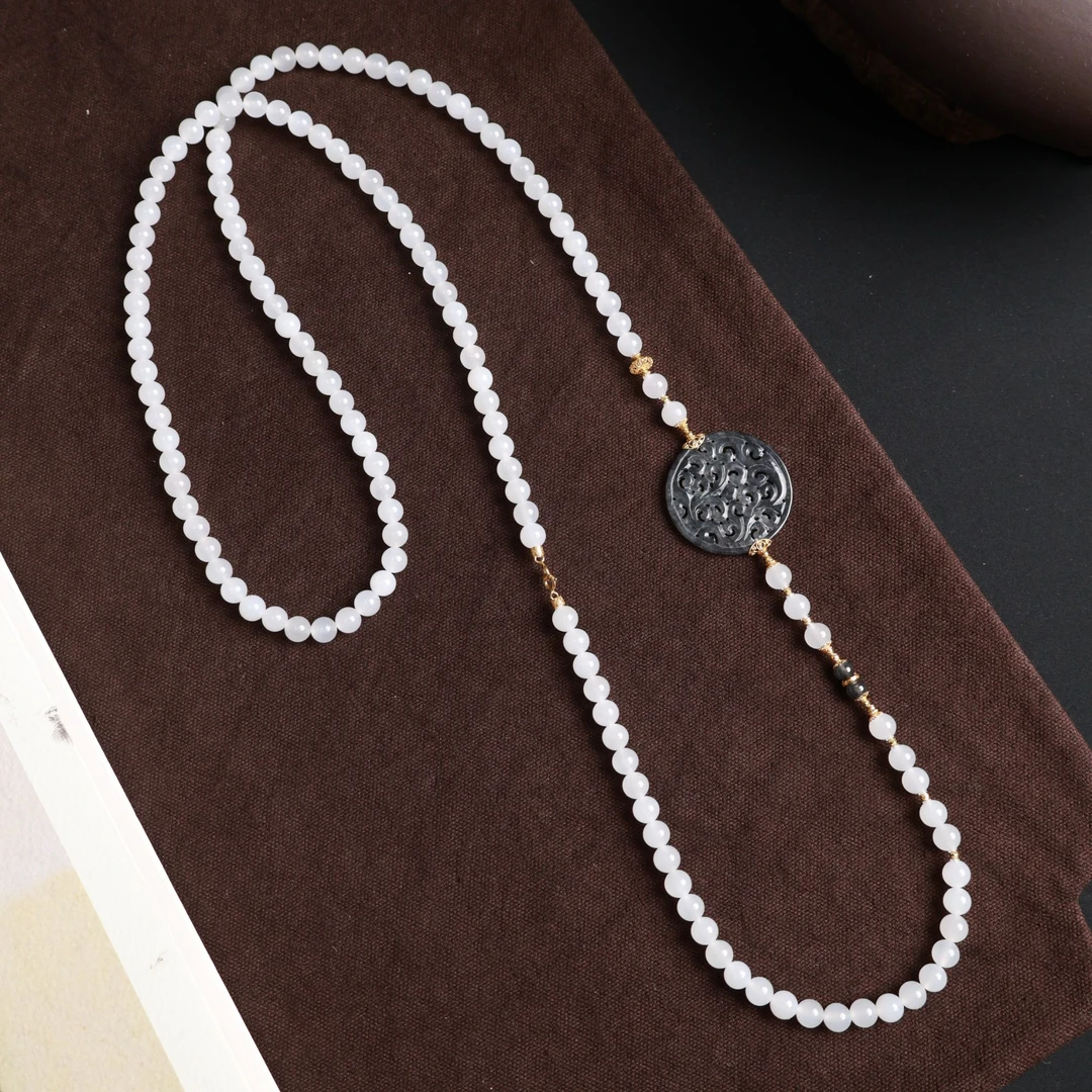 释怀 | 严选精品乌鸡翡翠和田玉白玉6mm项链