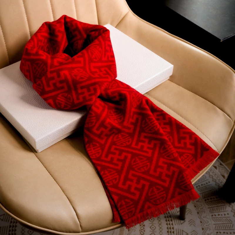 法国轻奢龙年中老年人红色围巾爸爸妈妈爷爷奶奶中国红老人本命年