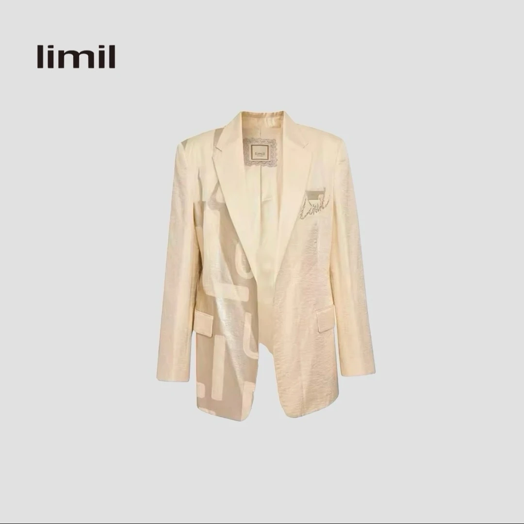 limil/丽米儿【高定秀场款】不对称印花宽松垫肩廓形外套9400105