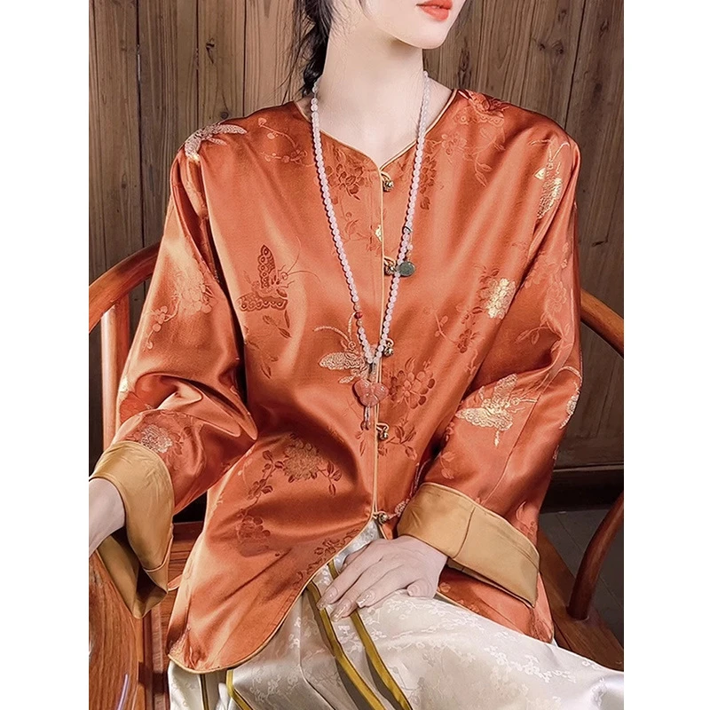 金蝶恋花~新中式真丝刺绣国风外套女2025早春宽松100%桑蚕丝上衣