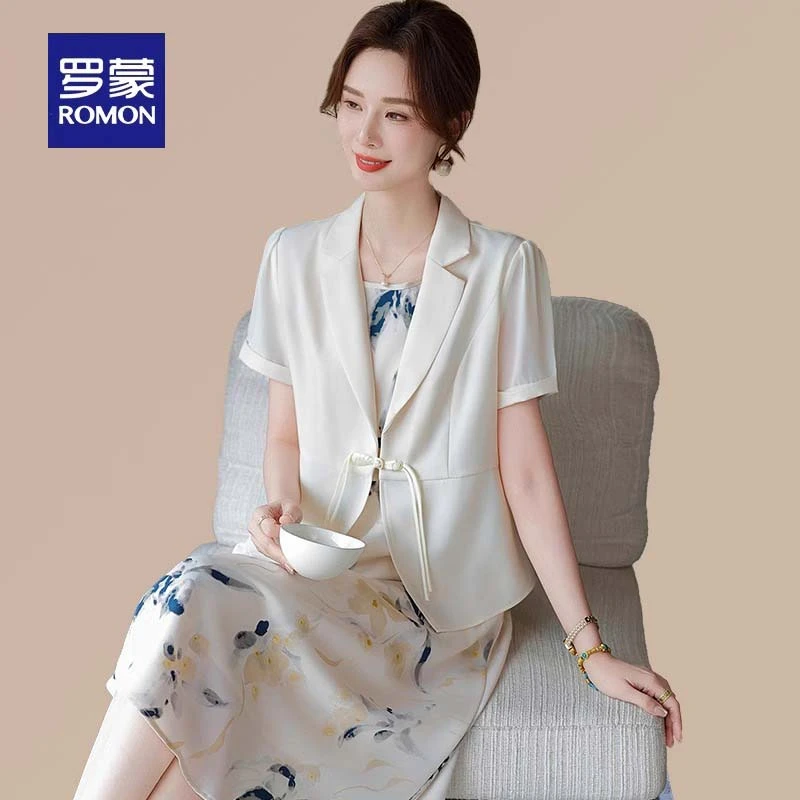 罗蒙新中式妈妈夏季雪纺连衣裙套装裙子高级感中老年女夏装裙子