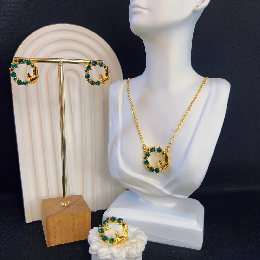 铜合金仿水晶项链 哈尼西牧时尚百搭华丽三件套#0007955