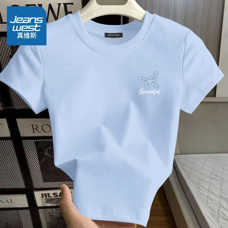 真维斯抗菌短袖正肩女t恤夏季2025半袖高级设计感上衣多巴胺穿搭