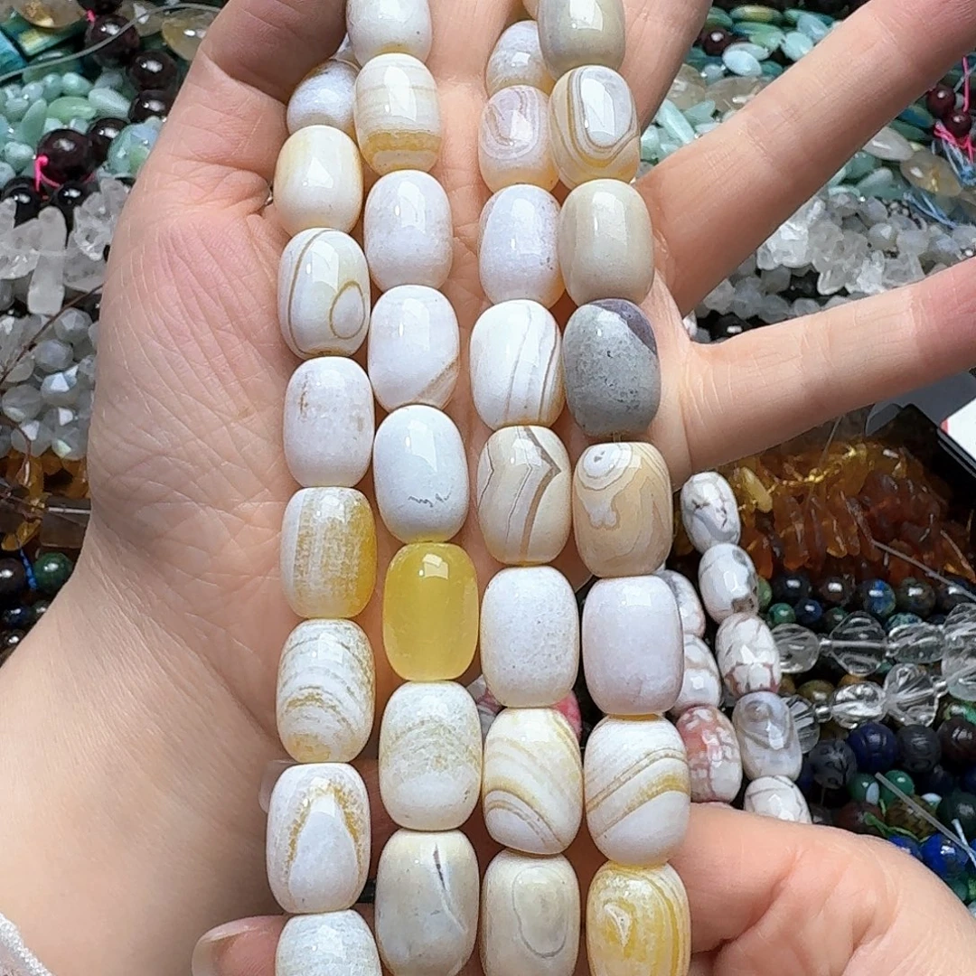玛瑙/玉髓合金珠宝半成品一条13x17m奶皮桶珠