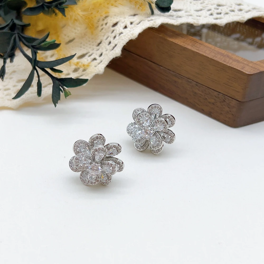 铜合金仿水晶耳饰 银针 03063 好啊商店 多层水J微镶花花耳钉