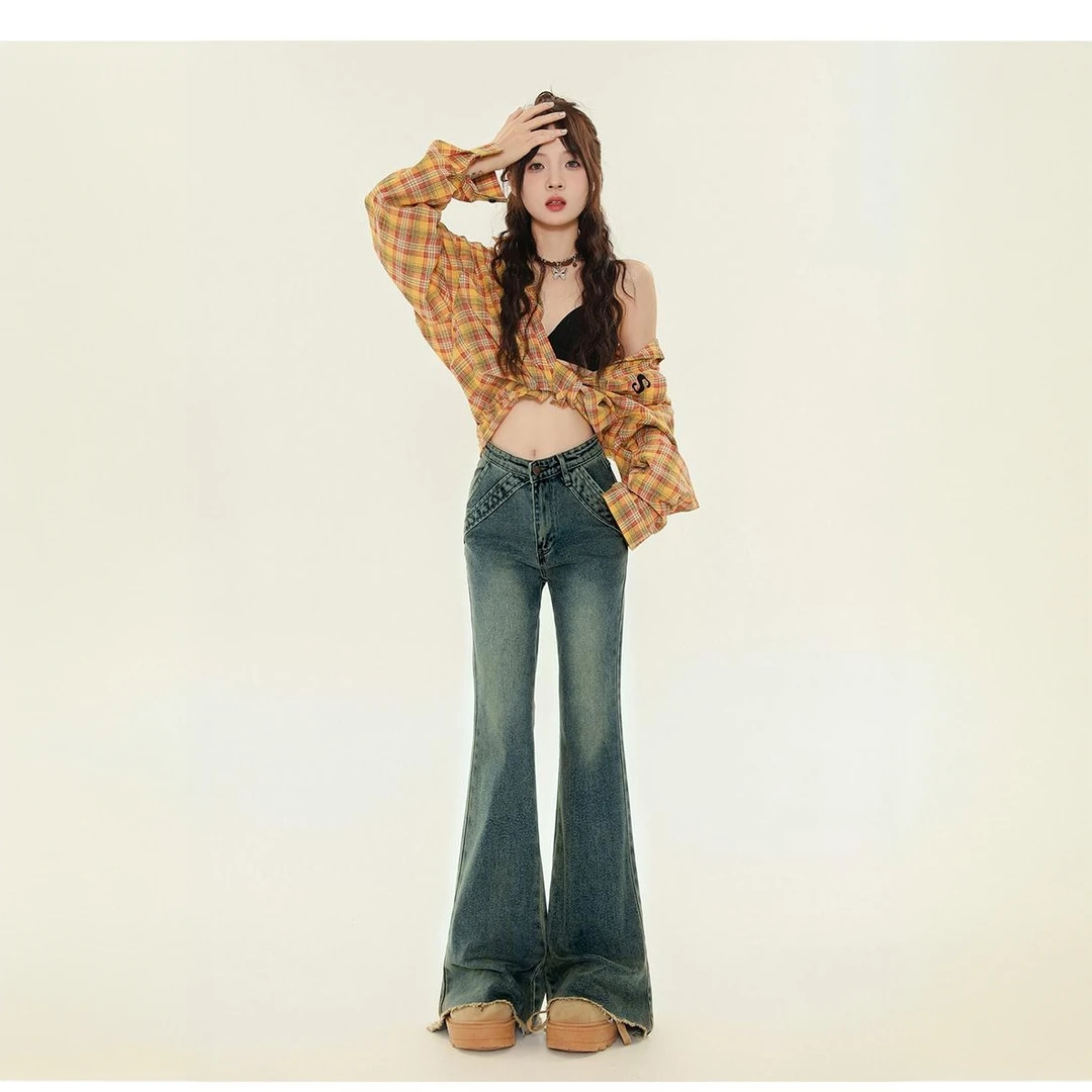 2025年秋季上新大码胖MM牛仔裤女高腰弹力遮肉百搭显瘦微喇裤