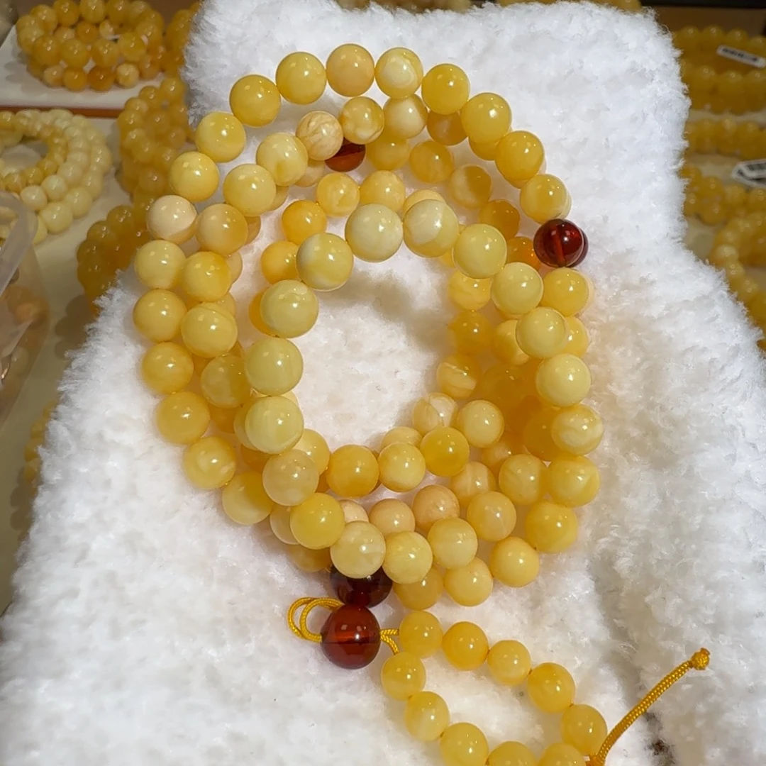 琥珀未镶嵌珠宝奇石6m+白花蜡108佛珠