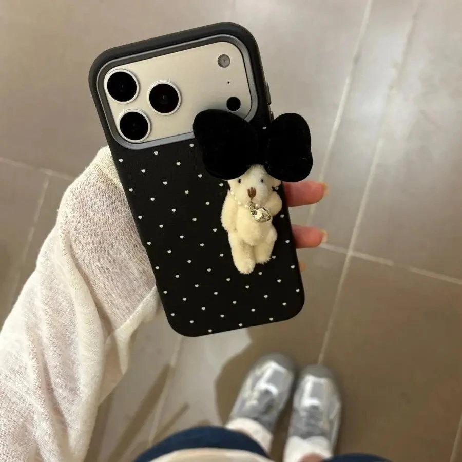 ins韩系波点可爱公仔兔适用于17pro/16promax手机壳苹果15/14/13