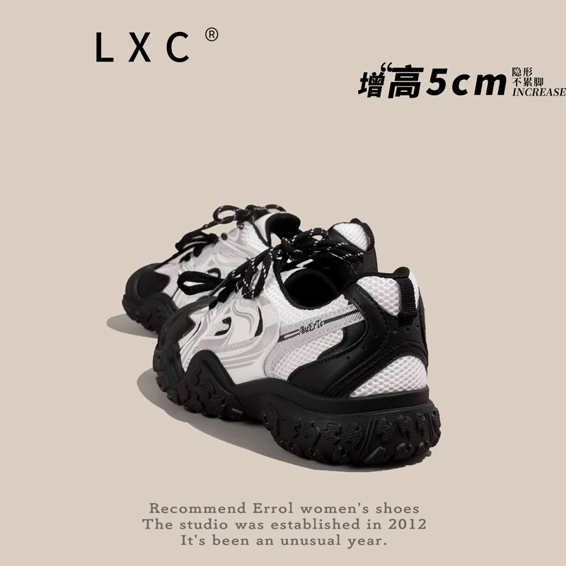 厚底丑萌户外登山鞋女2025夏季新款双鞋带休闲鞋女增高徒步运动鞋