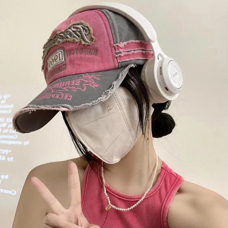 美式复古棒球帽女做旧磨边显脸小鸭舌帽韩版深顶大头围宽帽檐帽子