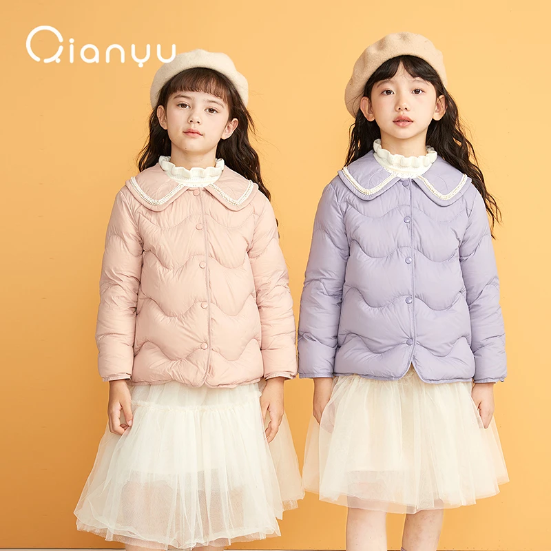 笛莎旗下千与童装儿童羽绒服女童轻薄三防甜美翻领外套-Q32346901