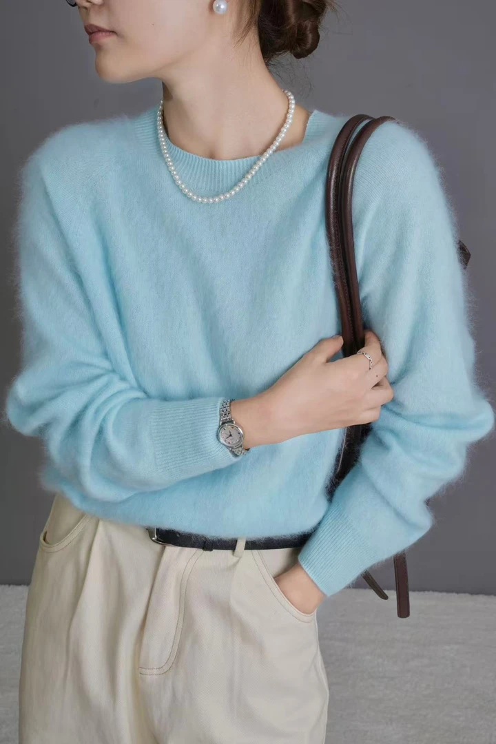 秋冬新款2025一线成衣拉毛100%纯羊毛衫女针织打底衫宽松羊绒毛衣