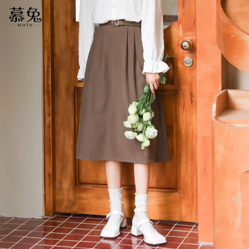 【小铃铛】MT1538法式中长款半身裙女小个子高腰显瘦百褶a字裙子