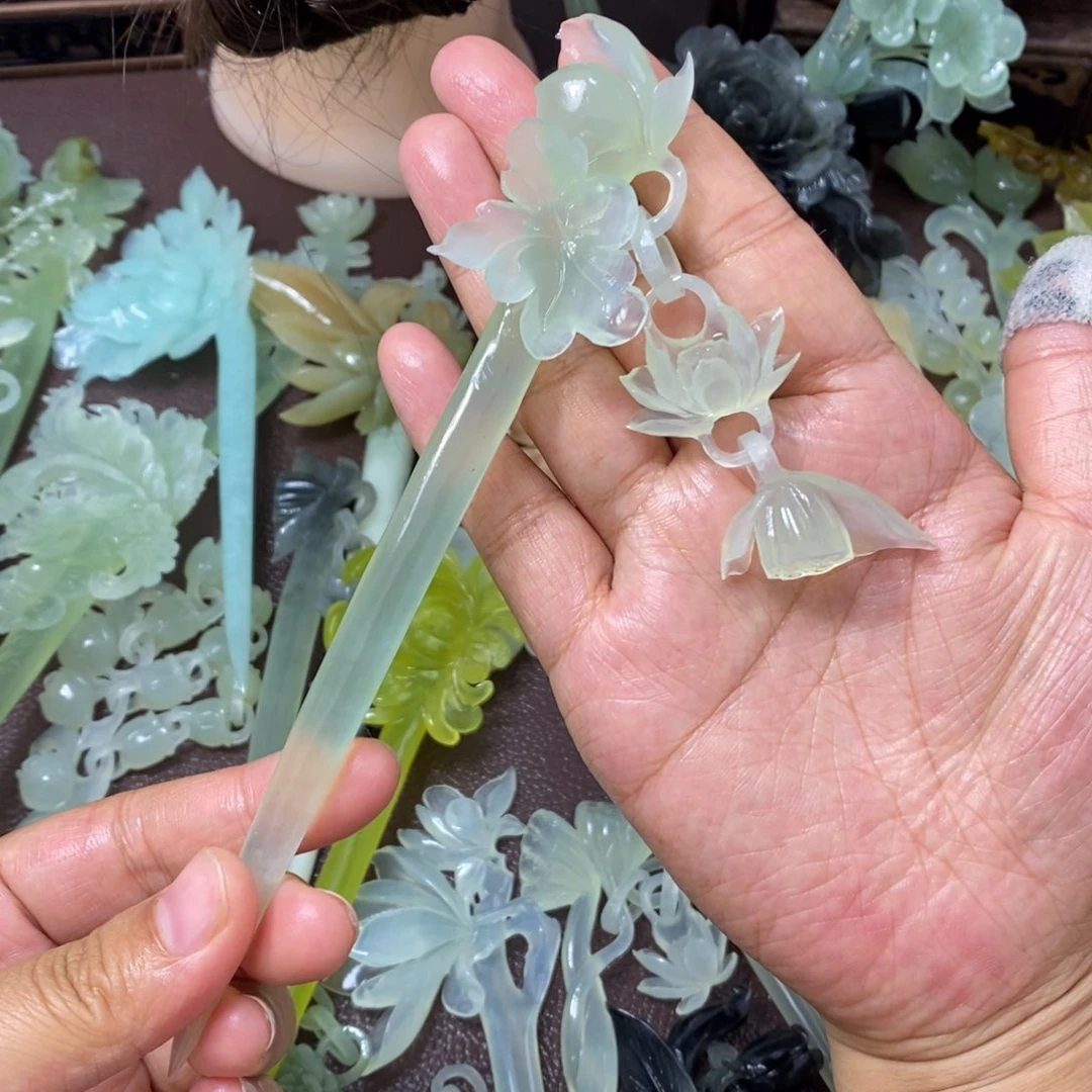蛇纹石玉未镶嵌发饰啾*、