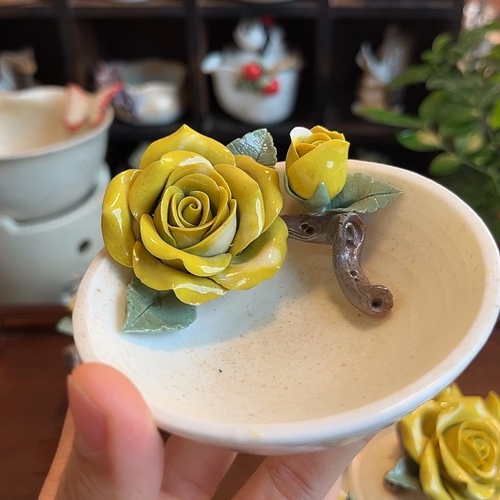 黄秋阳柴烧黄玫瑰茶杯