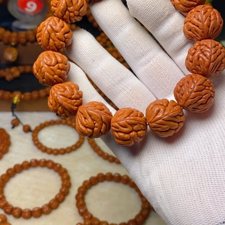 冰***。桃核手串秦岭龙纹桃核