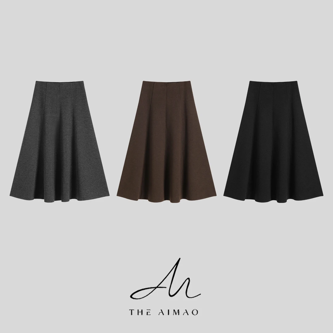 【THE AIMAO】“艺术灵动”羊绒醋酸真丝混纺松紧显瘦伞裙XYX82978