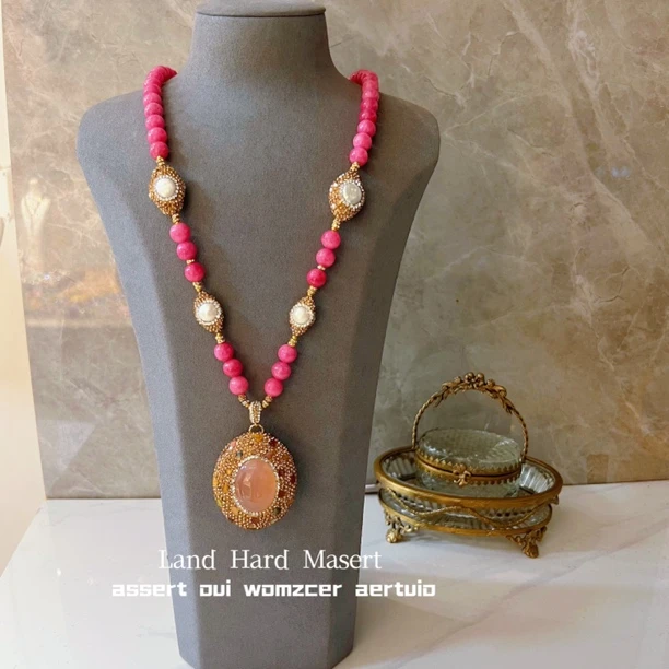 铜合金项链 粉苏娜迪双面满镶系列2253手工气质轻奢时尚小众设计