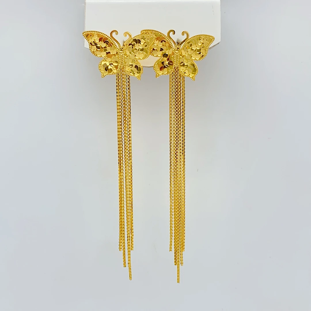 老庙黄金2 足金 精工5G工艺 7.5厘米时尚碎碎冰流苏 7字钩 6.49克