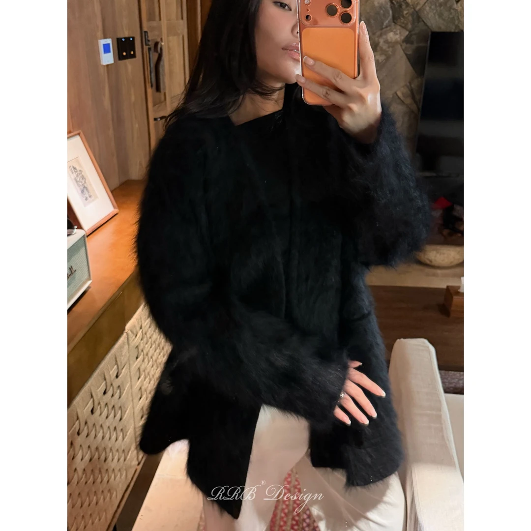 RRB Design 安哥拉兔绒混纺大衣 慵懒中长款毛茸茸外套