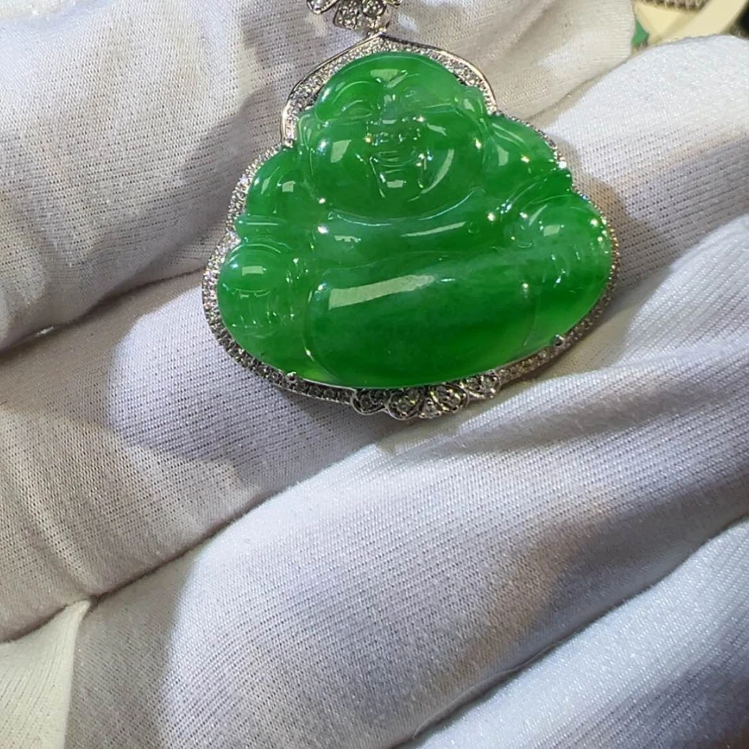 【闪购商品】翡翠吊坠(不含链)18K金镶嵌翡翠佛公