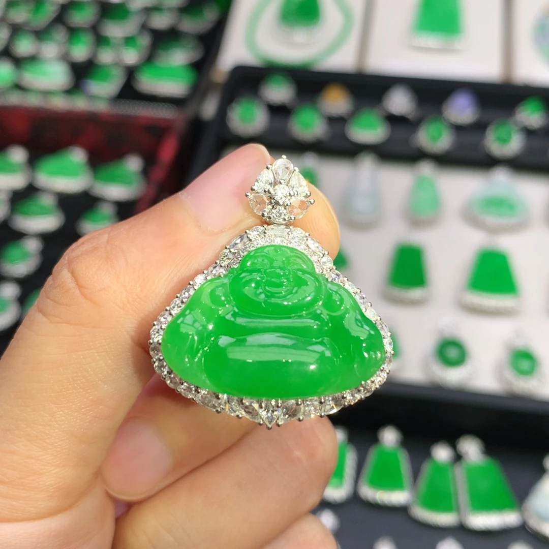 吊坠(不含链)18K金镶嵌翡翠