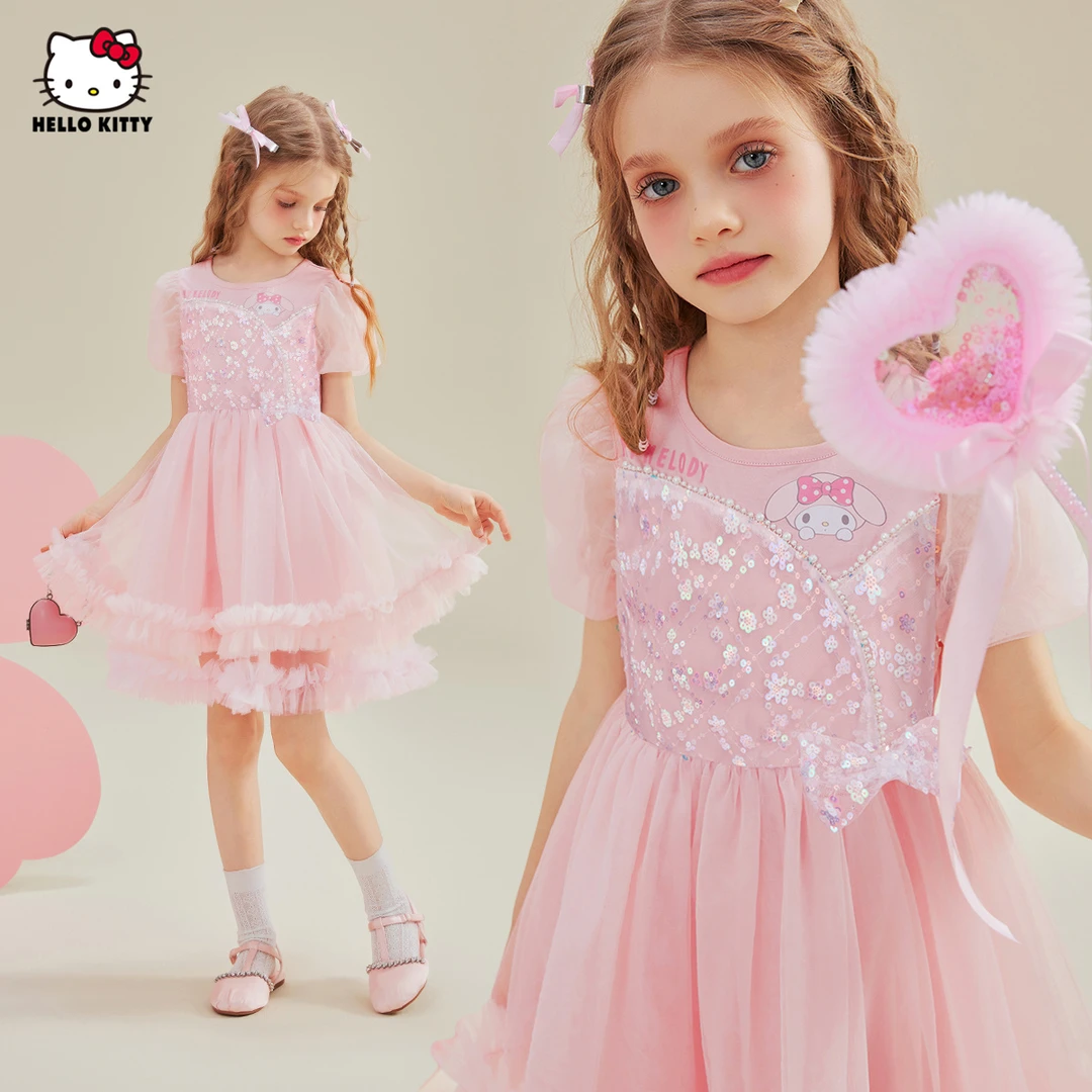 女童夏季亮片公主裙2025新款中大童装甜美风洋气凯蒂猫连衣裙