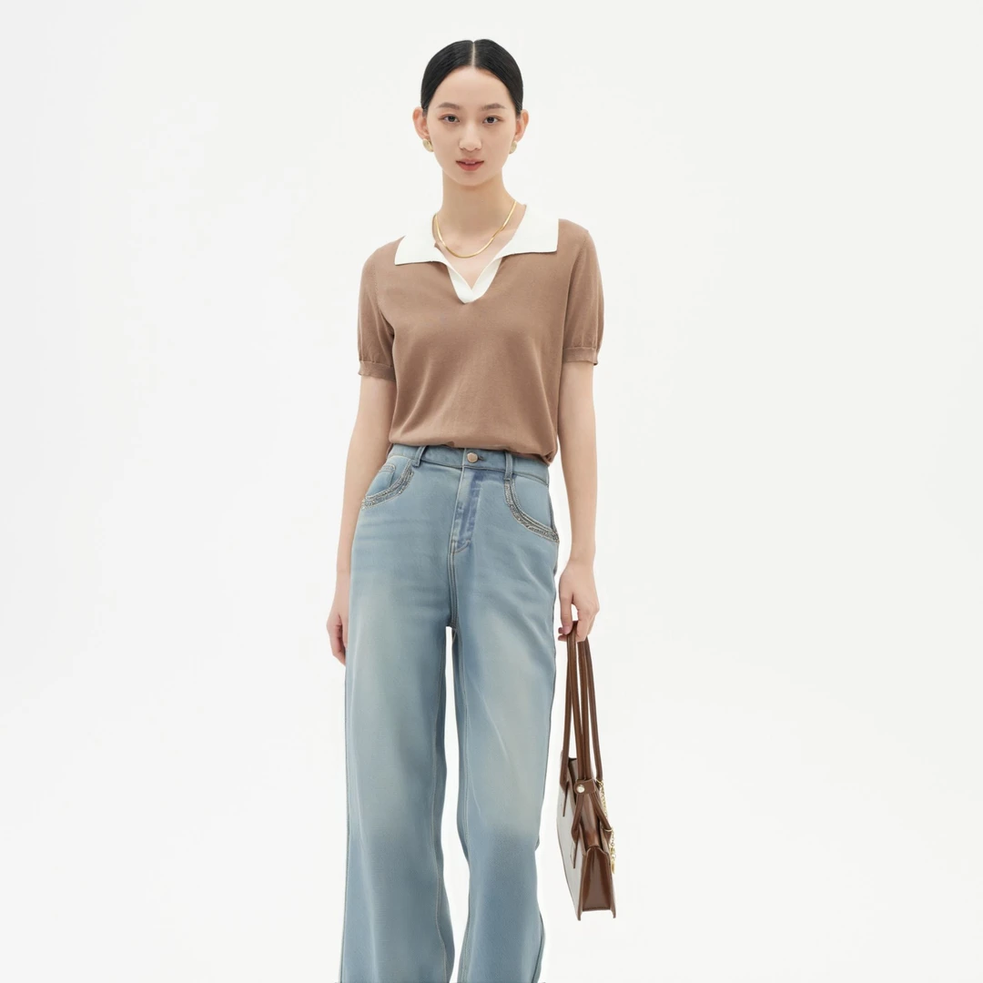 【佐色】直筒镶钻牛仔裤（324337562）