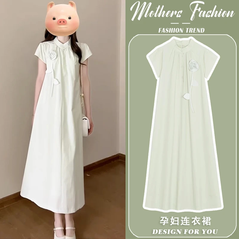 孕妇连衣裙哺乳新中式国风2025新款宽松清新遮肚薄款短袖中长款夏