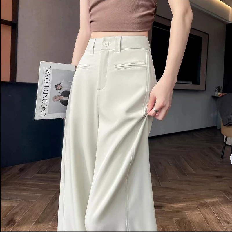 杏色西装窄版阔腿裤女2025秋季高腰弯刀裤高级感直筒阔腿裤