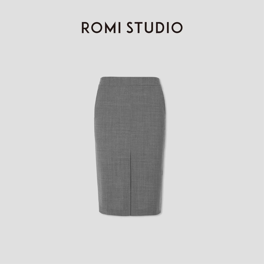 ROMI STUDIO“气质优雅”可机洗绵羊毛混纺前开叉半身裙 RWCSXT1604