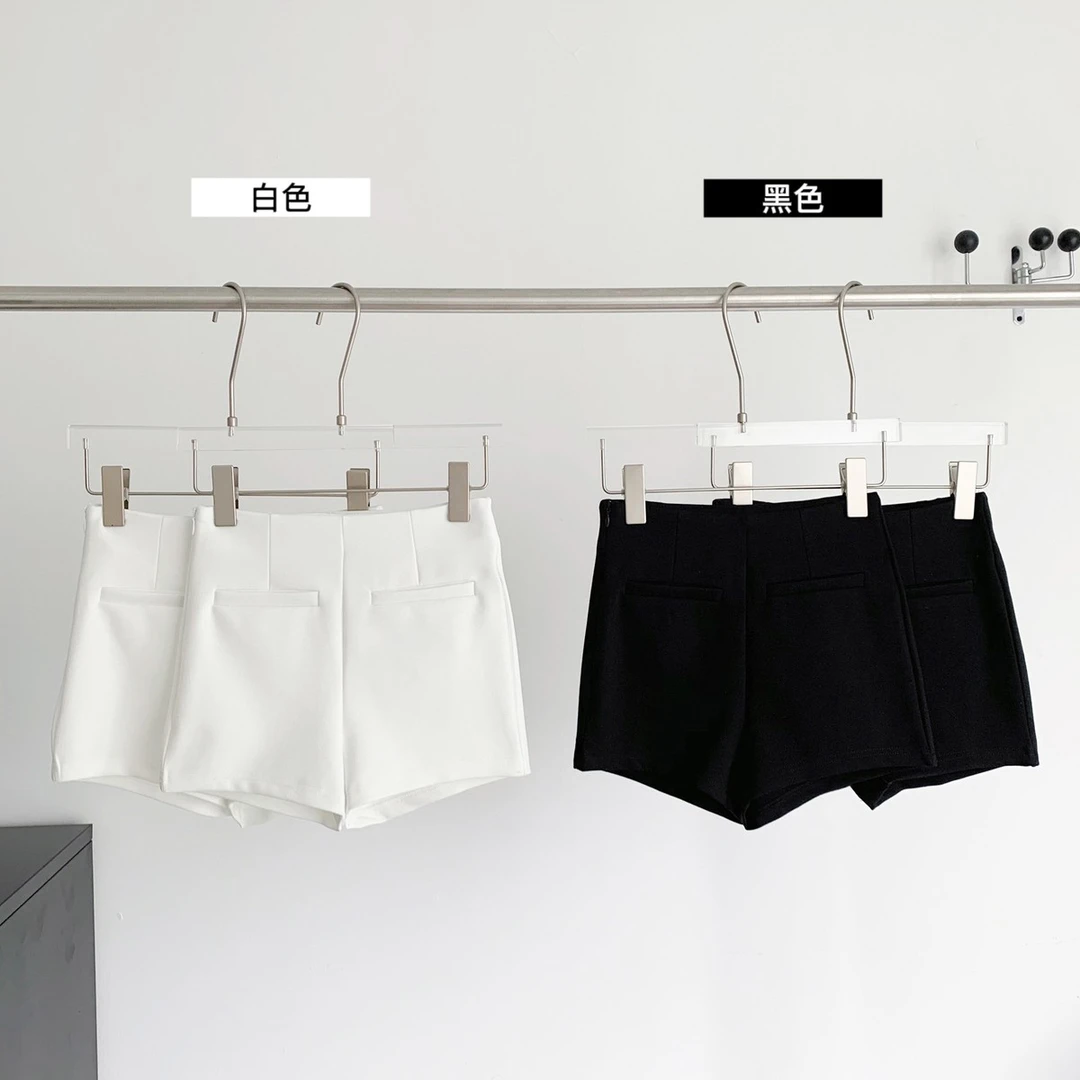 【XIAOBAWANG】新款简约两色中腰紧身性感辣妹包臀贴袋西装短裤显瘦