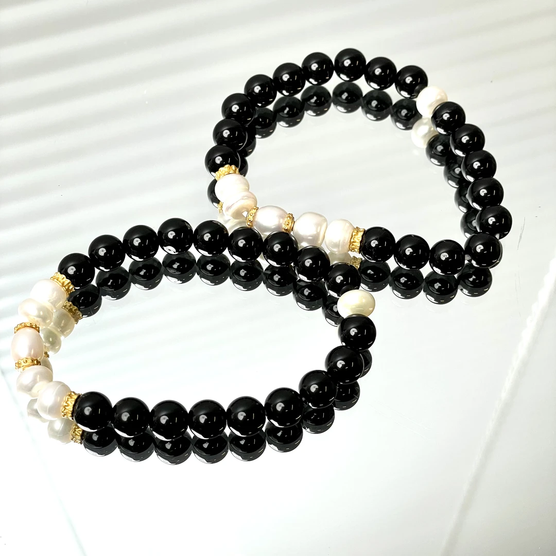 【黑曜珍珠】珍珠黑曜石8mm手串面小仙多样性发其一