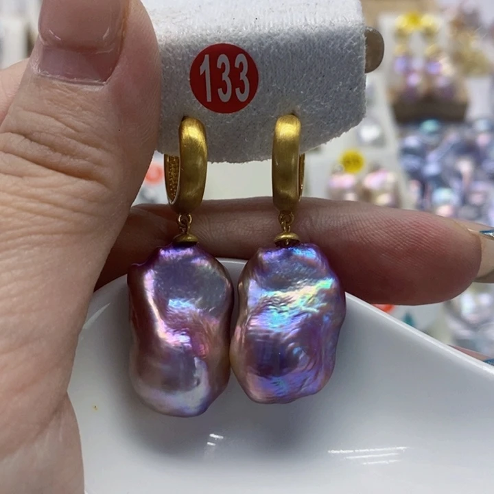 银S925镶嵌耳饰淡水珍珠柒*