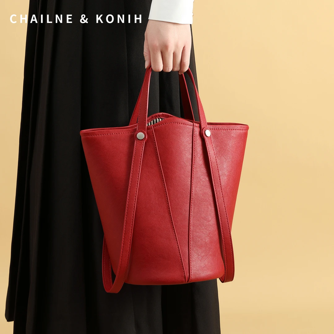 高级感婚礼红色水桶包包手提腋下包大容量结婚包女新娘包送闺蜜