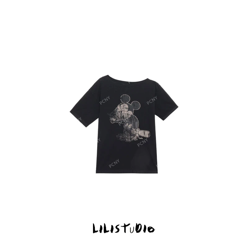 PCNY「黑暗米奇」不理理夏季新款小众女装卡通印花宽松百搭短袖T恤