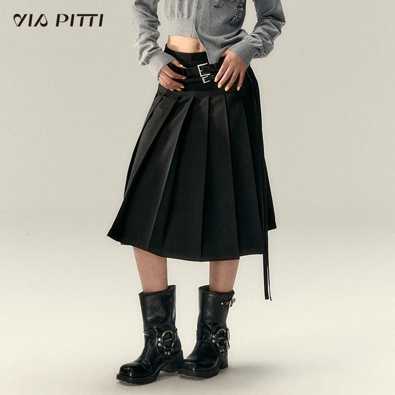 ViaPitti【官方专属】中长款百褶半裙V25AS027