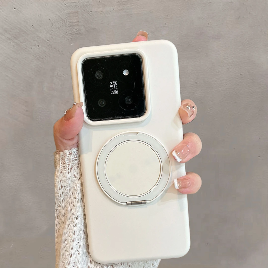 适用于小米14手机壳xiaomi14pro液态硬壳带支架磁吸纯色简约防摔