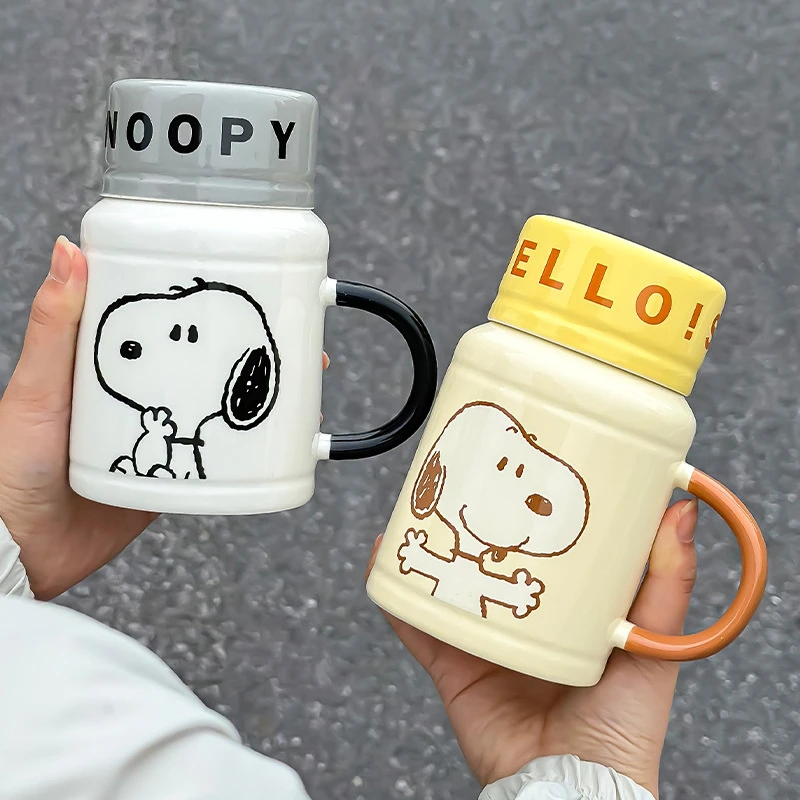 史努比陶瓷马克杯带盖勺大容量可爱陶瓷杯子情侣家用儿童早餐水杯