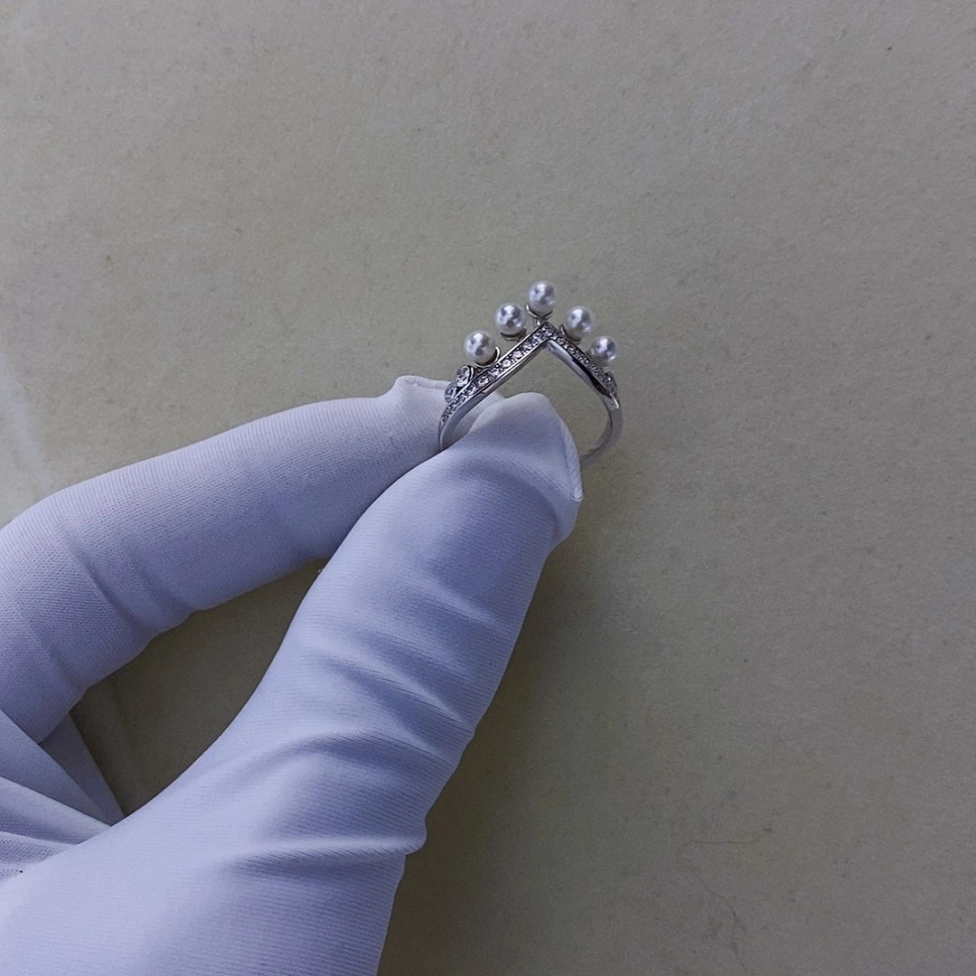 银S925镶嵌海水akoya戒指3-4mm海水珍珠