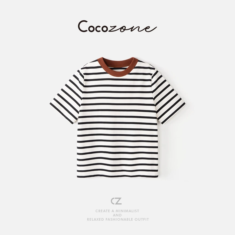 COCO ZONE 刘一一 简约圆领舒适百搭横向条纹撞色T恤 CD1A1441